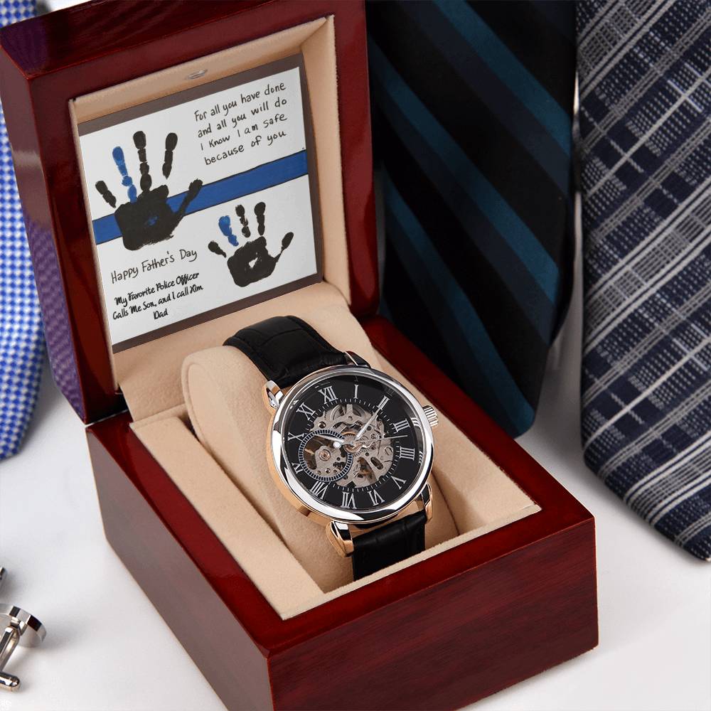 Happy Fathers Day From Son Police Officer Dad Openwork Watch Keepsake Heartfelt Gift