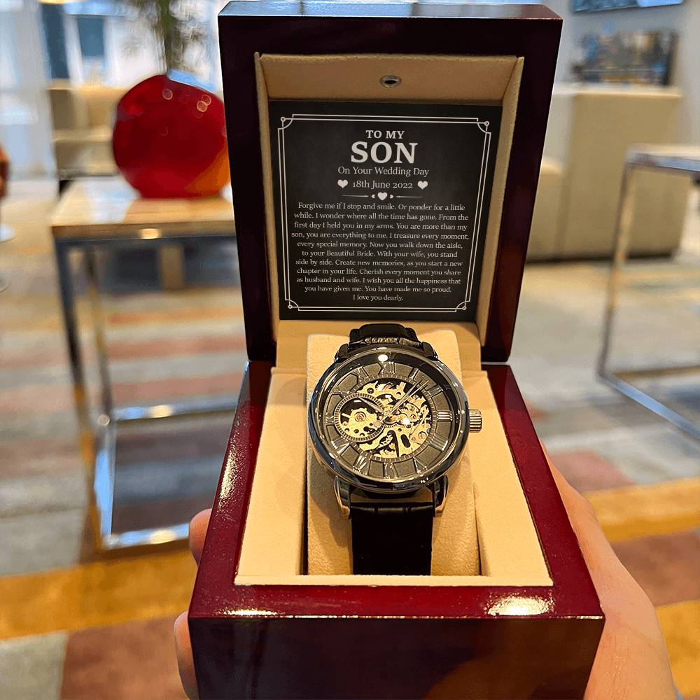 To My Son On Your Wedding Day Gift Openwork Watch For Son From Mom Gift For Groom Wedding Watch Gift