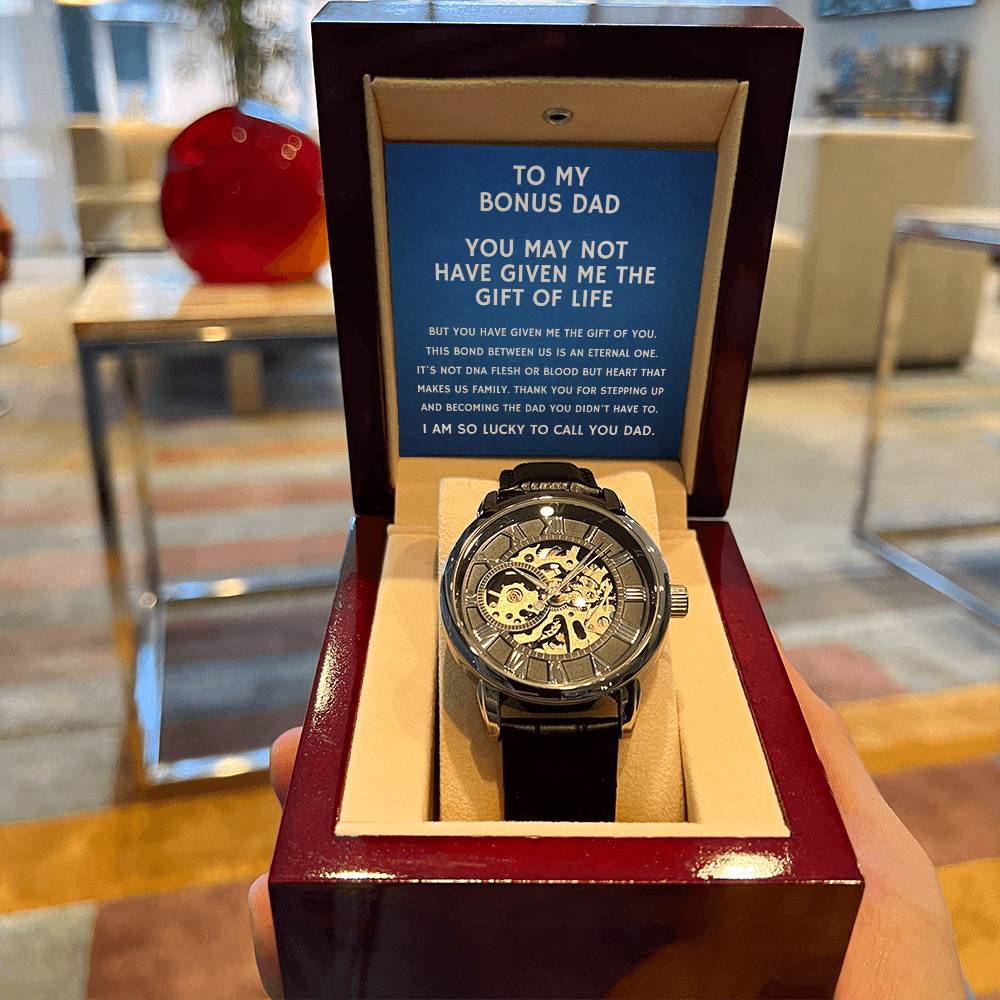 Step Dad Gift From Step Daughter Openwork Automatic Leather Strap Mens Watch Gift For Men To My Bonus Dad Stepped Up Dad Gift(4) Openwork Watch