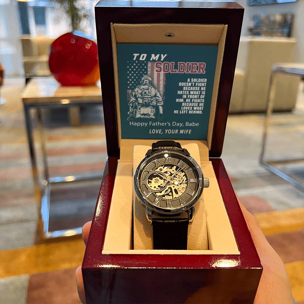 To My Soldier Watch With Message Card Openwork Watch For Soldier Dad Father's Day Gift For Military Dad Father's Day Gift Watch From Wife