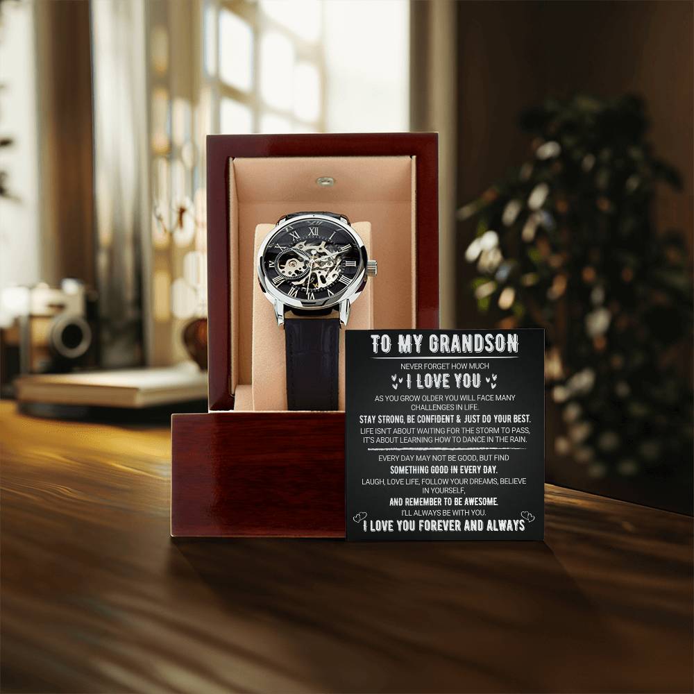 To My Grandson - Love You Forever - Black - Openwork Watches