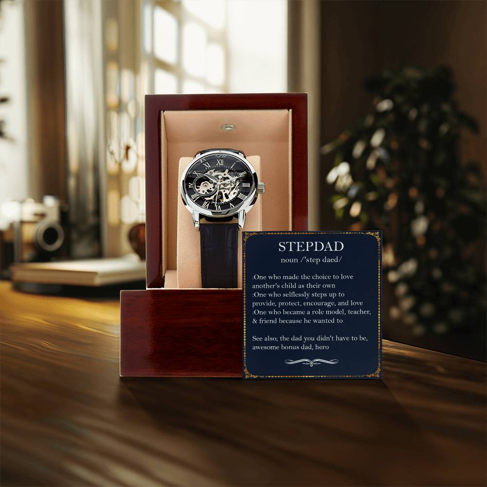 To My Step Dad Watch Gift For Stepdad Step Dad Gift - Bonus Dad Gift Father's Day Step Dad Birthday Openwork Watch