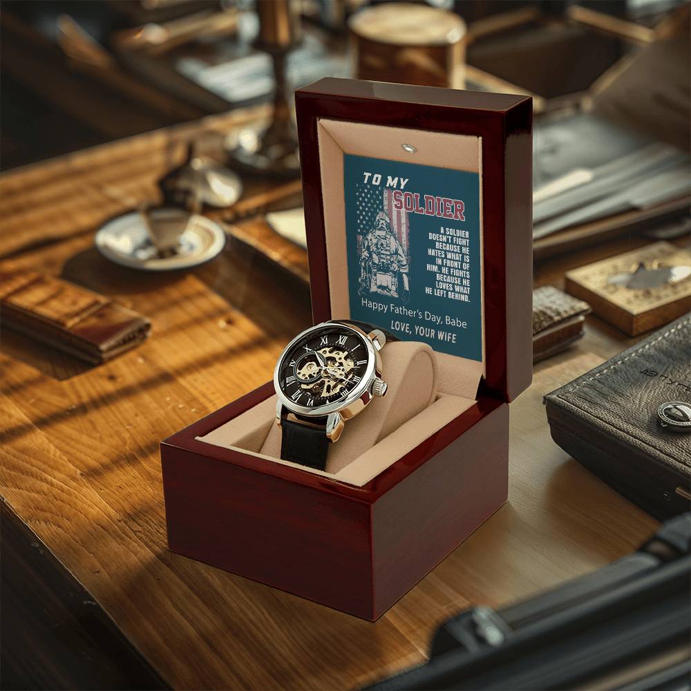 To My Soldier Watch With Message Card Openwork Watch For Soldier Dad Father's Day Gift For Military Dad Father's Day Gift Watch From Wife