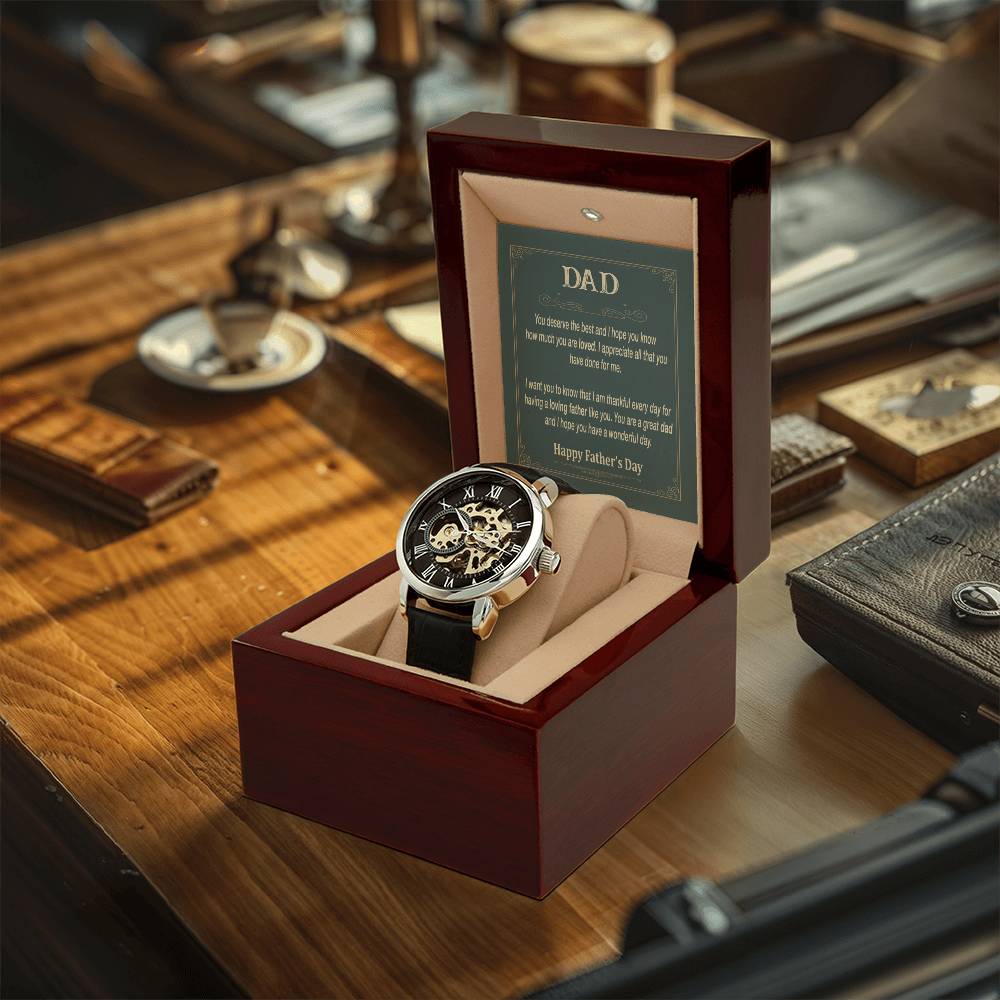 To My Dad Watch With Message Card Openwork Watch For Father's Day Gift Watch For Dad From Children