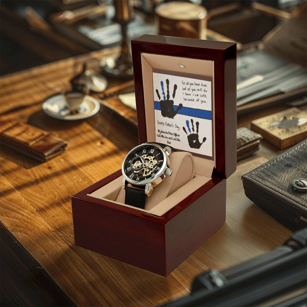 Happy Fathers Day From Son Police Officer Dad Openwork Watch Keepsake Heartfelt Gift