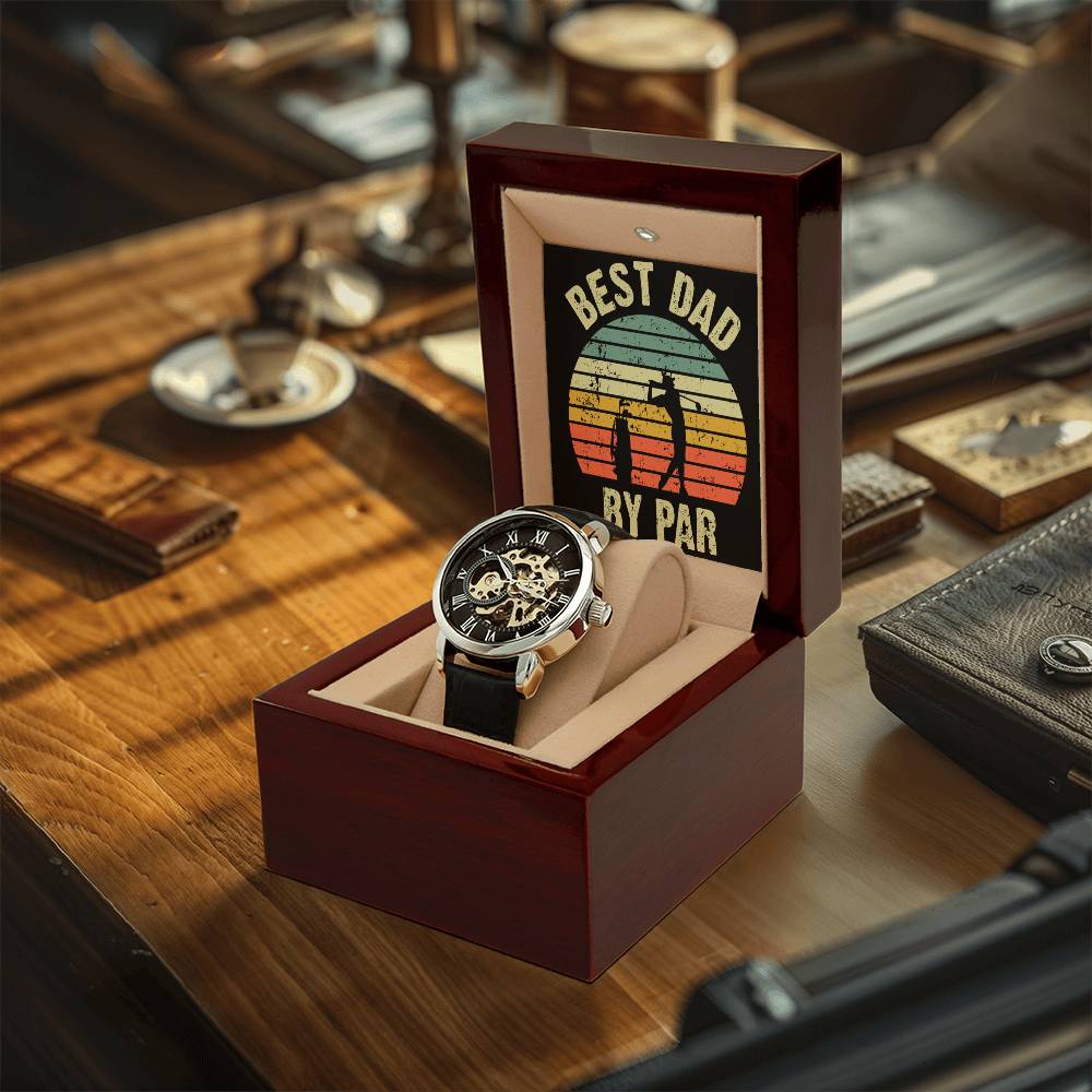 Best Dad By Par - Fathers Day Golf Gifts - Watch Gift For Men - Openwork Watch