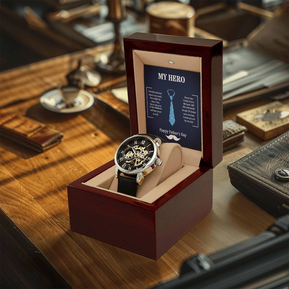 To My Dad - My Hero  Openwork Watch For Dad From Daughter Father's Day Gift Dad Birthday Watch