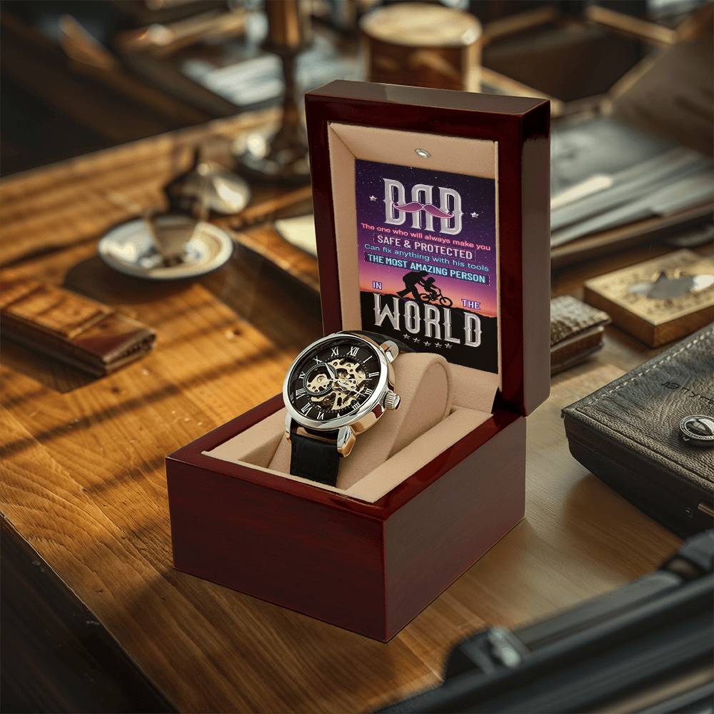 To My Dad Watch Openwork Watch With Message Card For Dad Father's Day Gift Watch