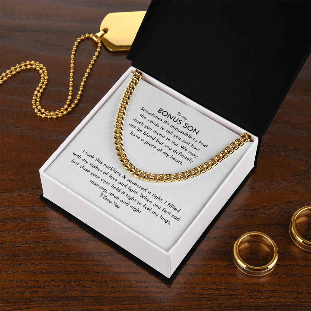 To My Bonus Son Necklace Christmas Gifts For Bonus Son Stocking Stuffers For Teenage Boys Chosen Family Stepson Gift C Cuban Link Chain