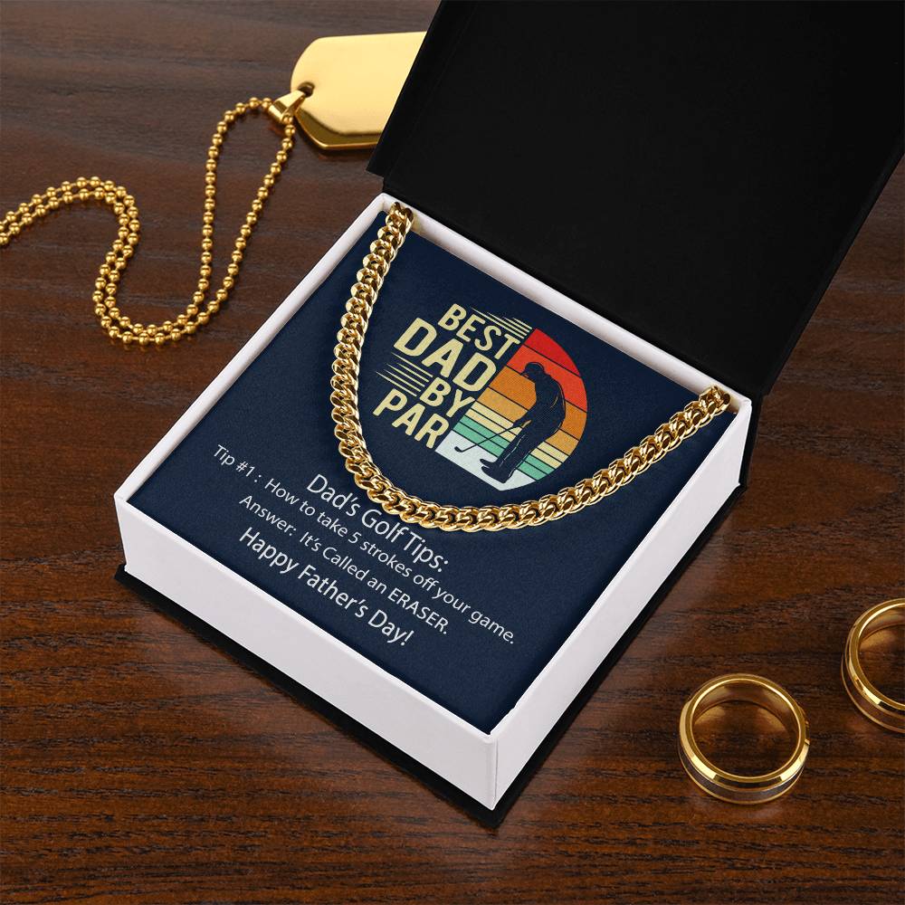 Cuban Link Chain Men Best Dad By Par Golf Joke Necklace For Dad Father's Day Gift Necklace