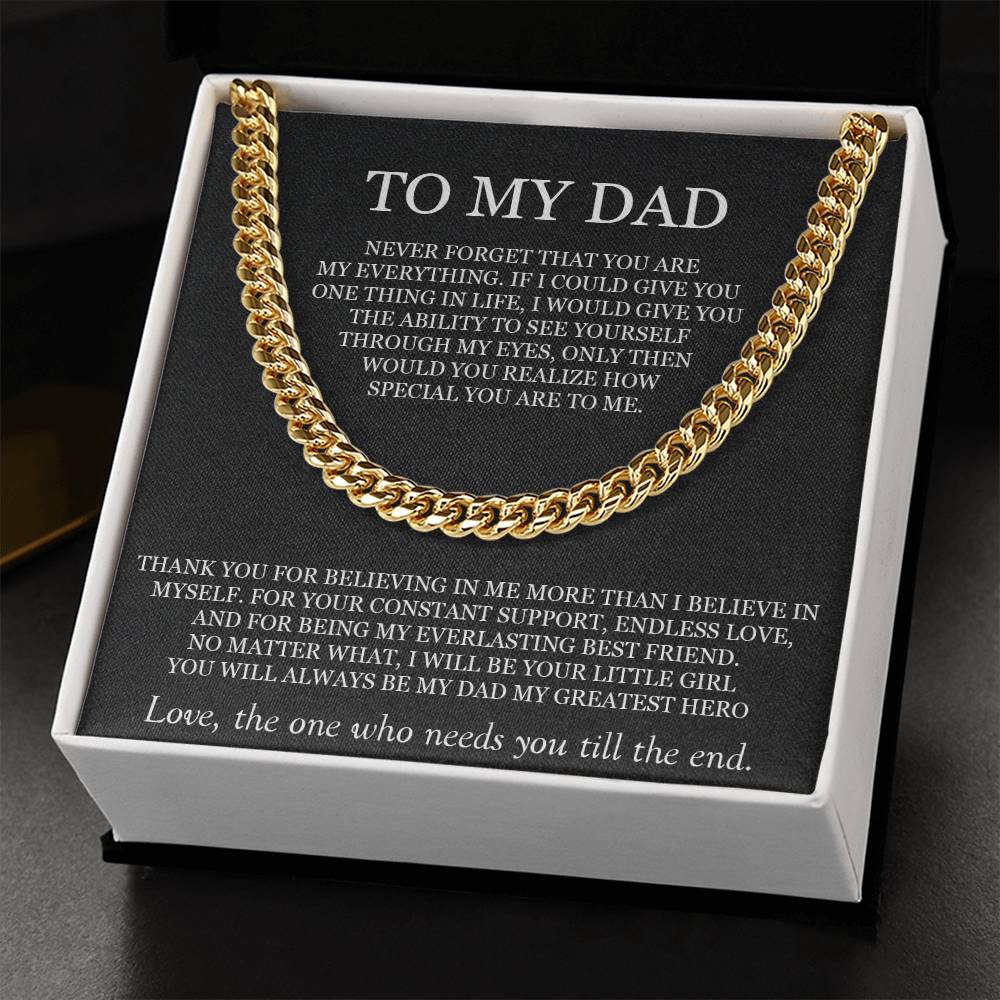 To My Dad Cuban Chain Necklace Gift For Dad From Daughter Father's Day Gift Birthday Gift For Dad. Cuban Link Chain