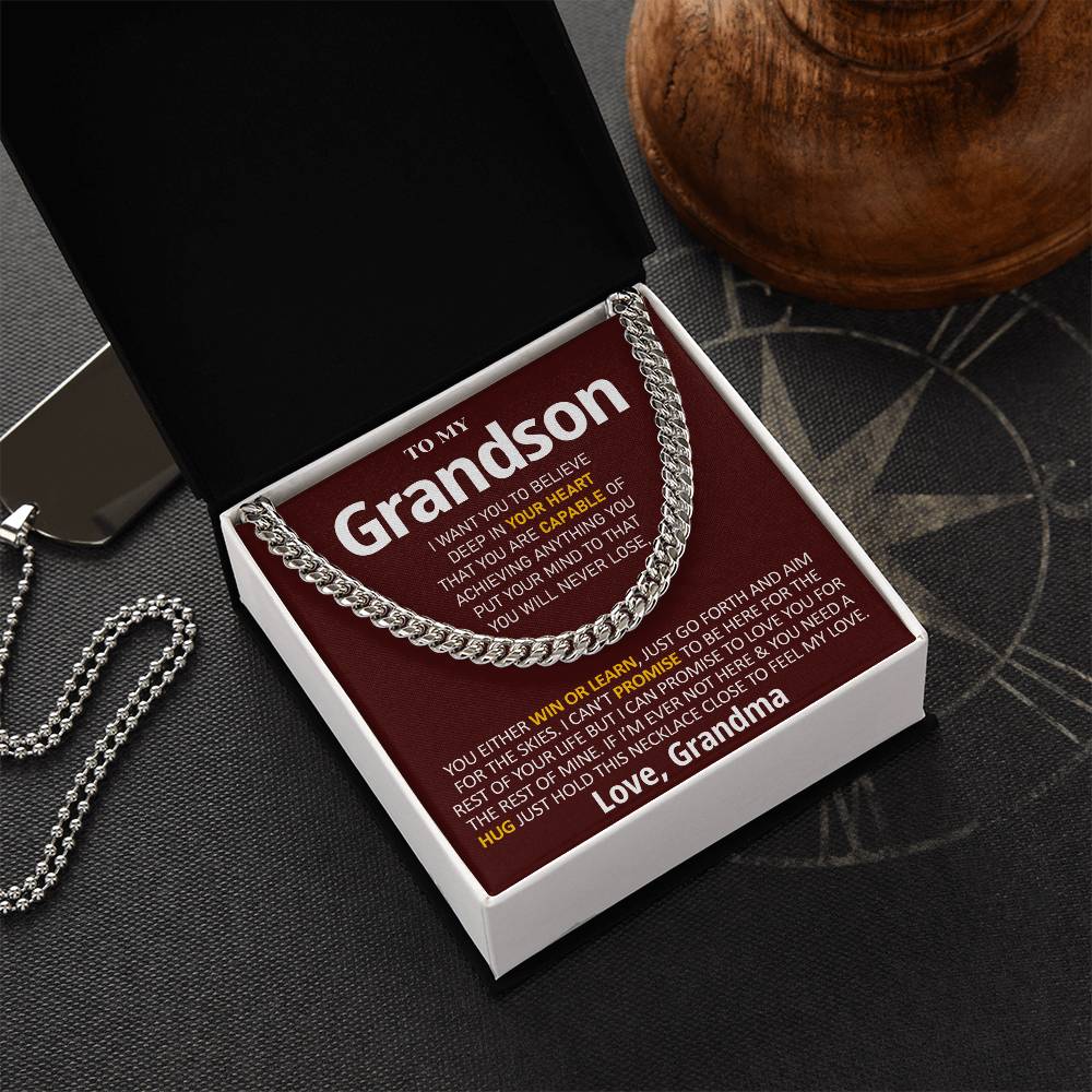 To My Grandson - Feel My Love  Cuban Link Chain Necklace