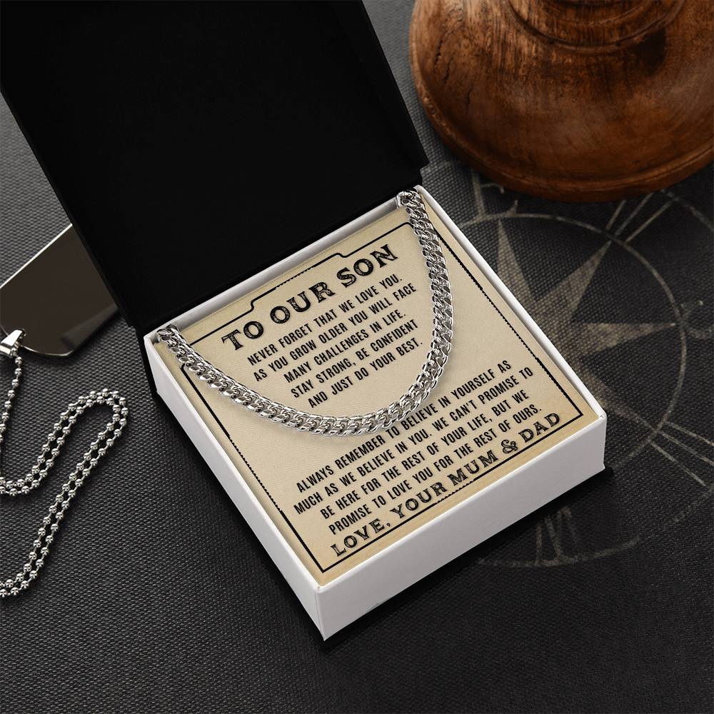 To Our Son - Never For Get That -From Mum And Dad Cuban Link Chain
