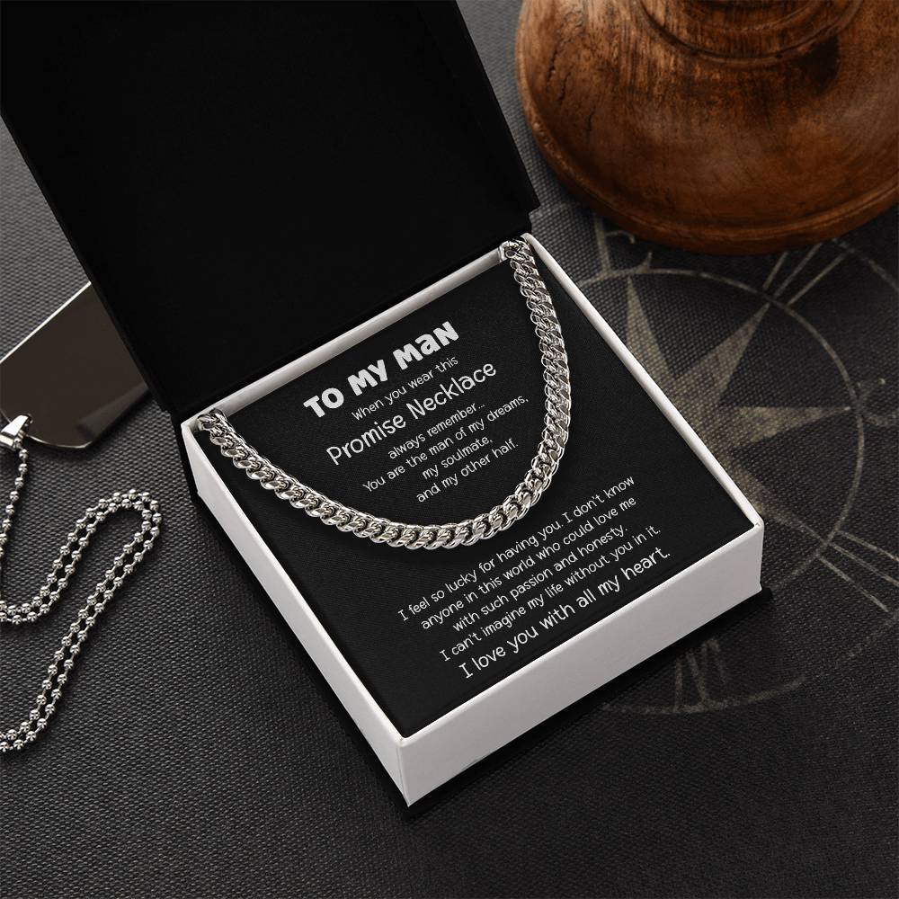Promise Necklace For Him Gift From Girlfriend For Valentines Day Anniversary Birthday Cuban Link Chain