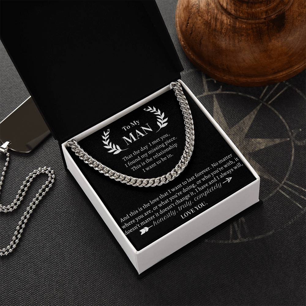 Valentine's Gift For Him- I Always Will  Honestly Truly Completely Love You Cuban Link Chain
