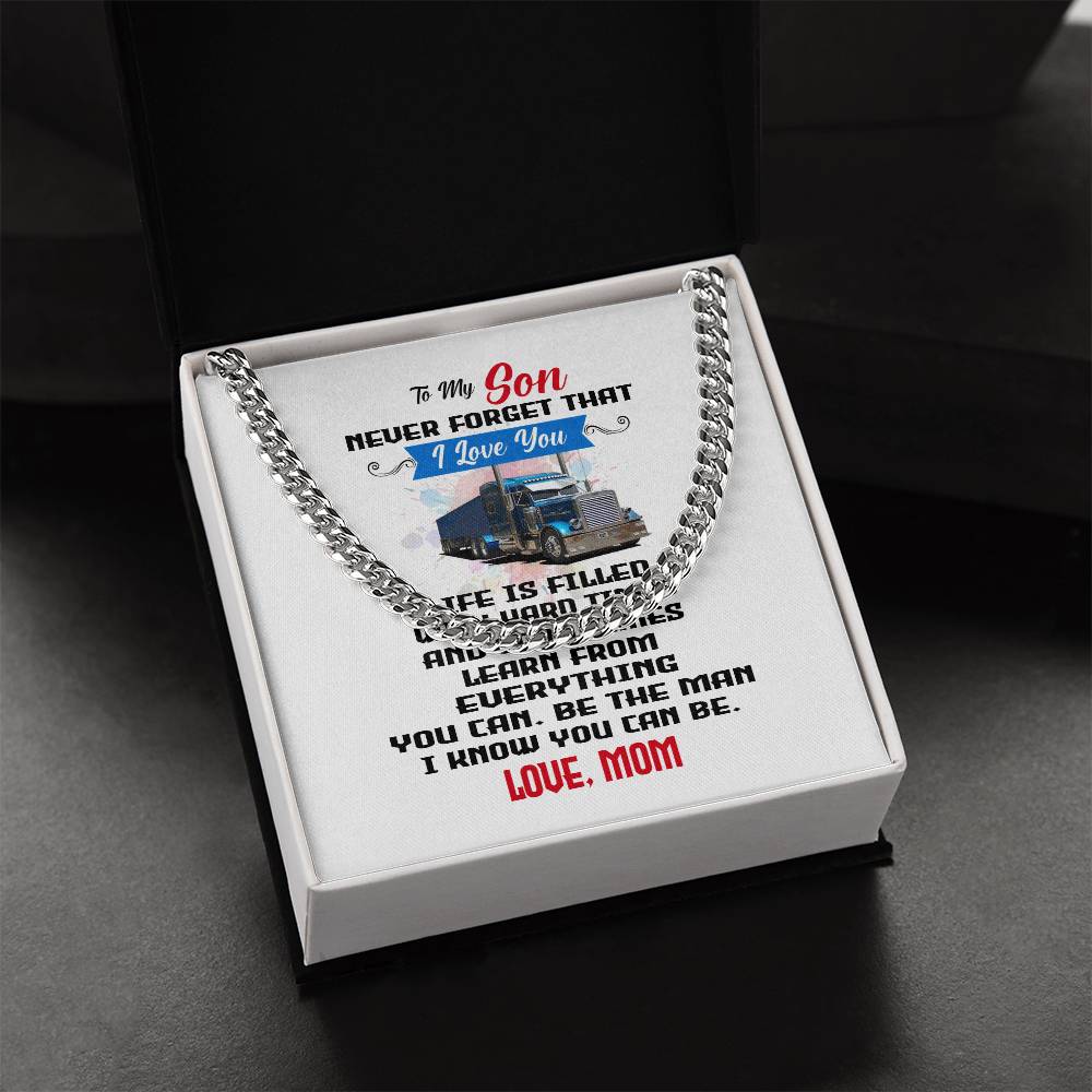 Never Forget I Love You Cuban Link Chain Necklace Mom Gift For Son