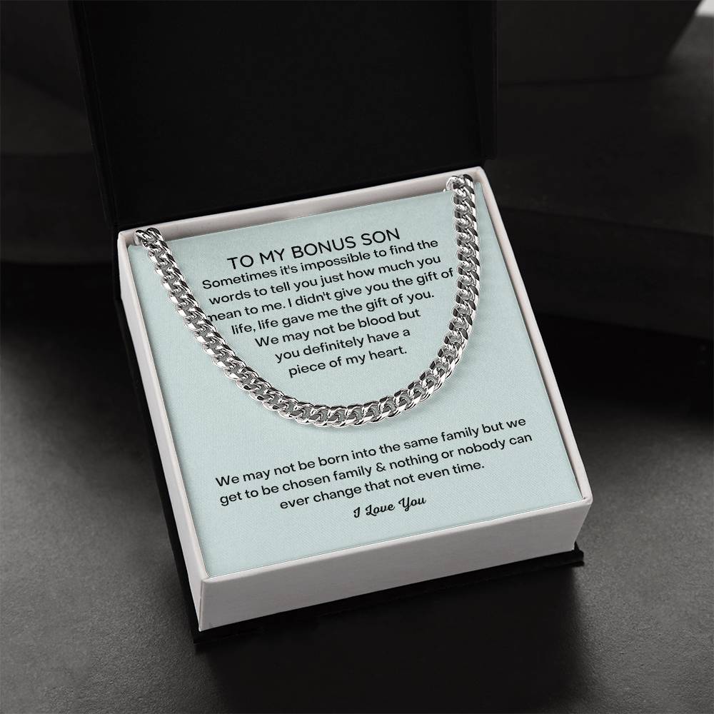To My Bonus Son Necklace Stepson Gift Cuban Link Chain Christmas Gifts For Bonus Son Stocking Stuffers For Teenage Boy