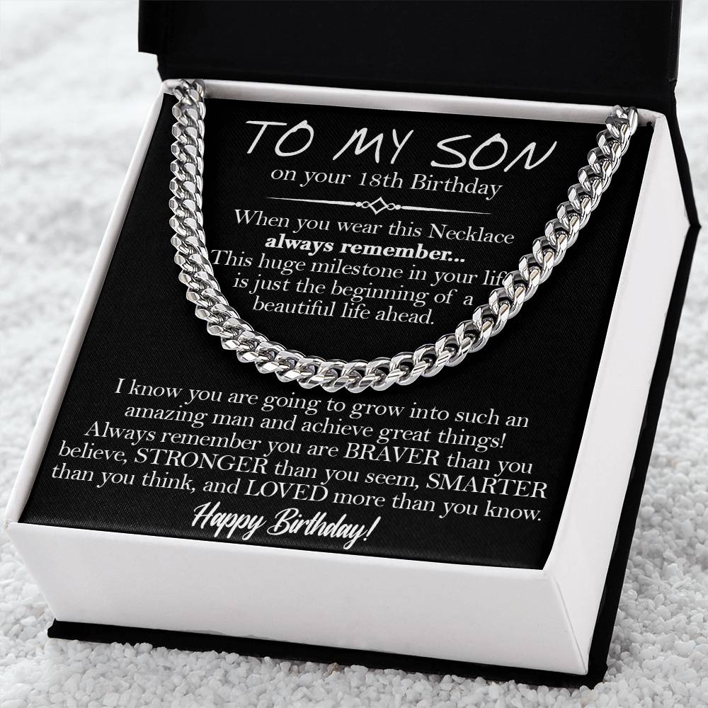 18Th Birthday Gift For Son To My Son 18Th Birthday Cuban Chain Necklace Keepsake 18Th Birthday Gift For Him Cuban Link Chain