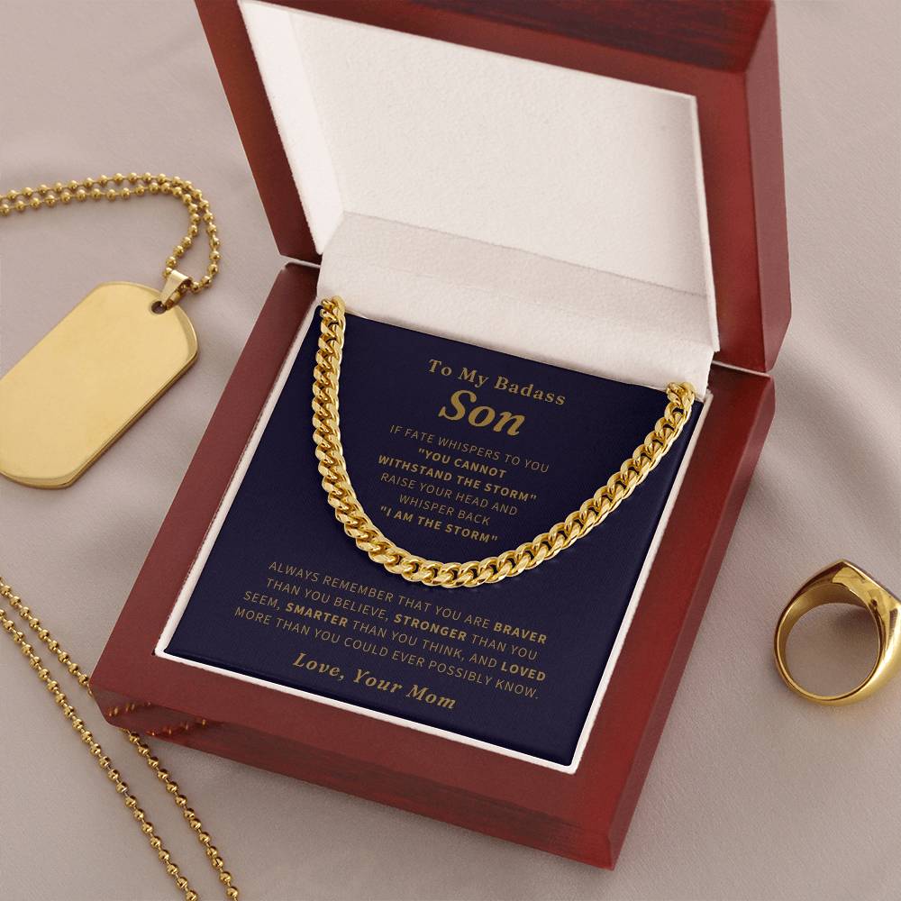 To My Badass Son Necklace To Son From Mom Son Birthday Gift Christmas Gift Necklace For Boy Cuban Link Chain