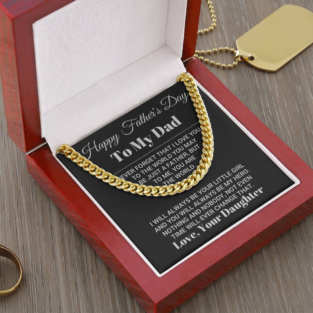 My Dad My World Father's Day Necklace Cuban Link Chain