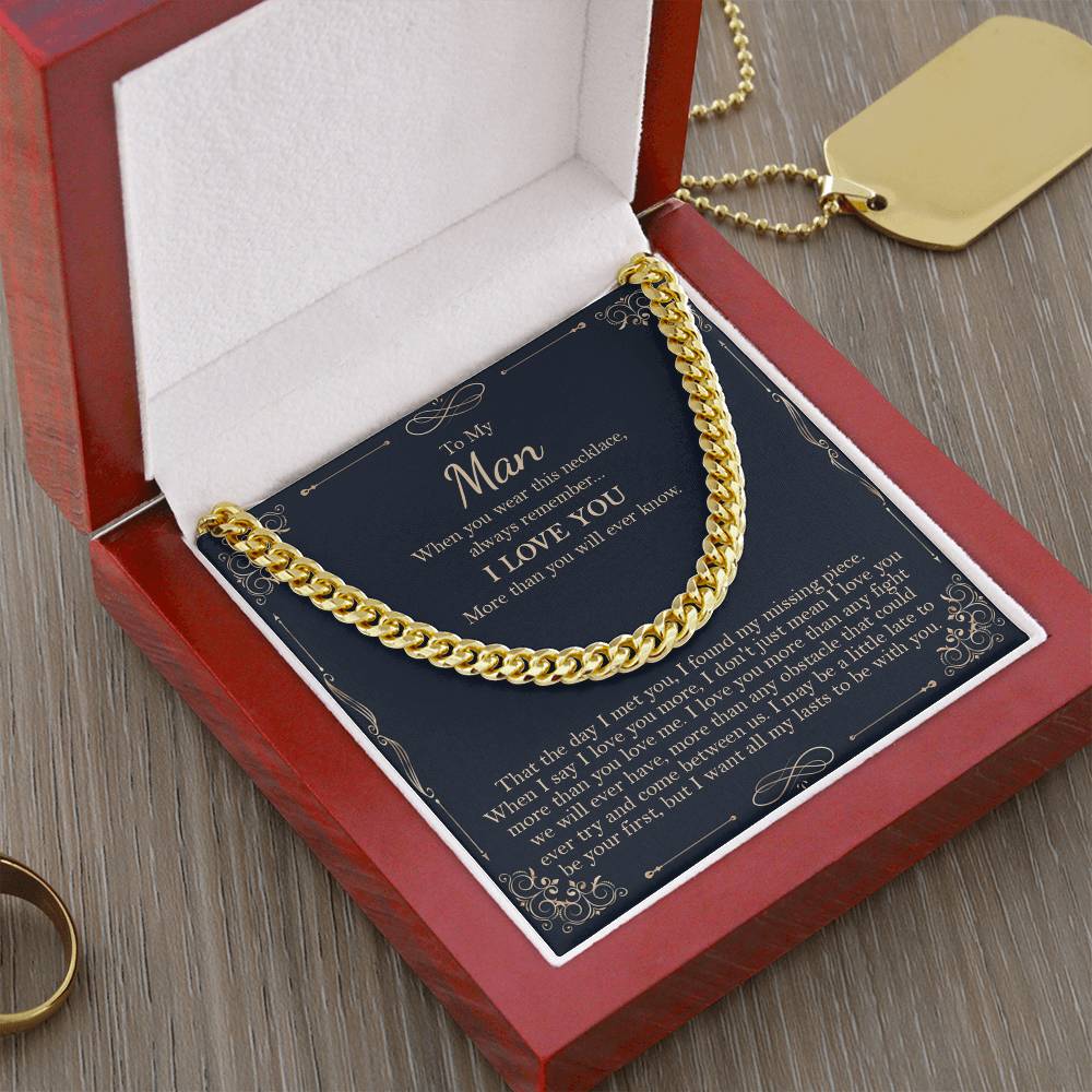 To My Man Necklace Gift For Boyfriend Boyfriend Cuban Chain Necklace Birthday Gift For Men Cuban Link Chain