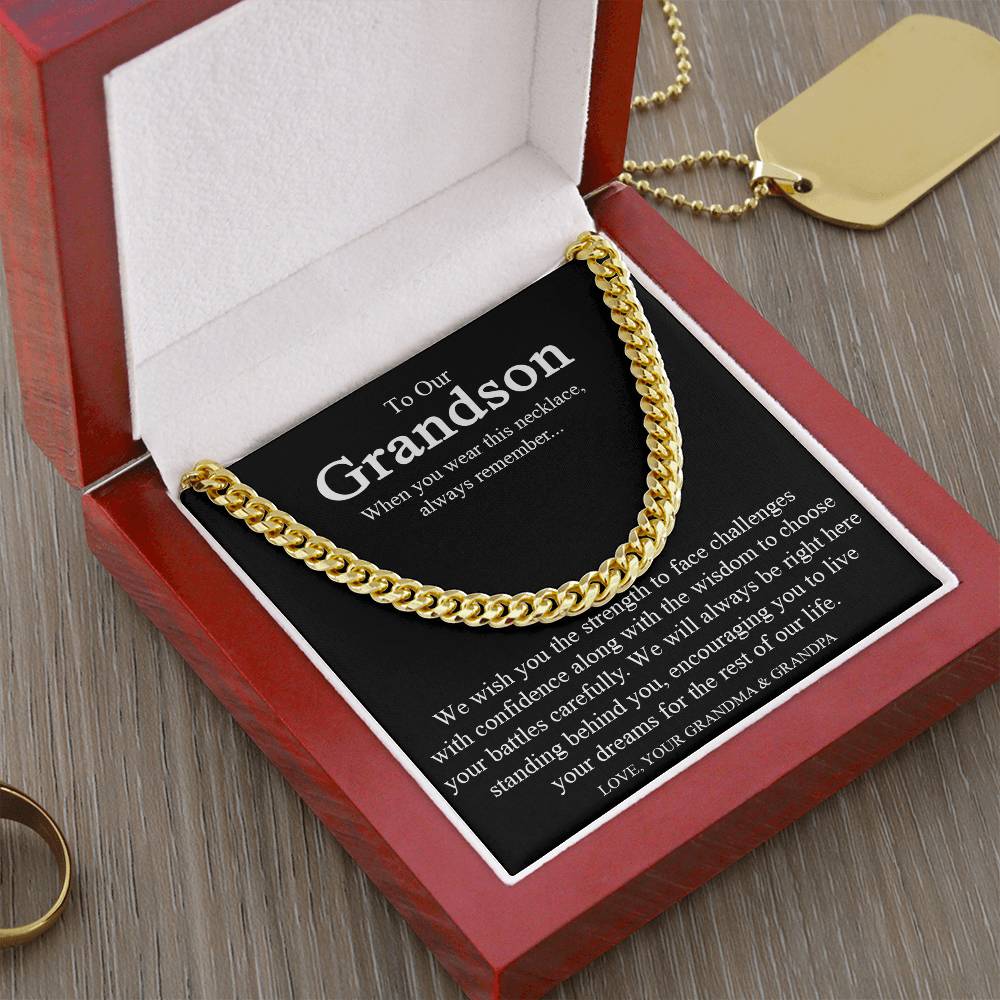 To Our Grandson Cuban Link Chain Necklace Gift For Grandson From Grandparents Grandson Birthday Communion Graduation G