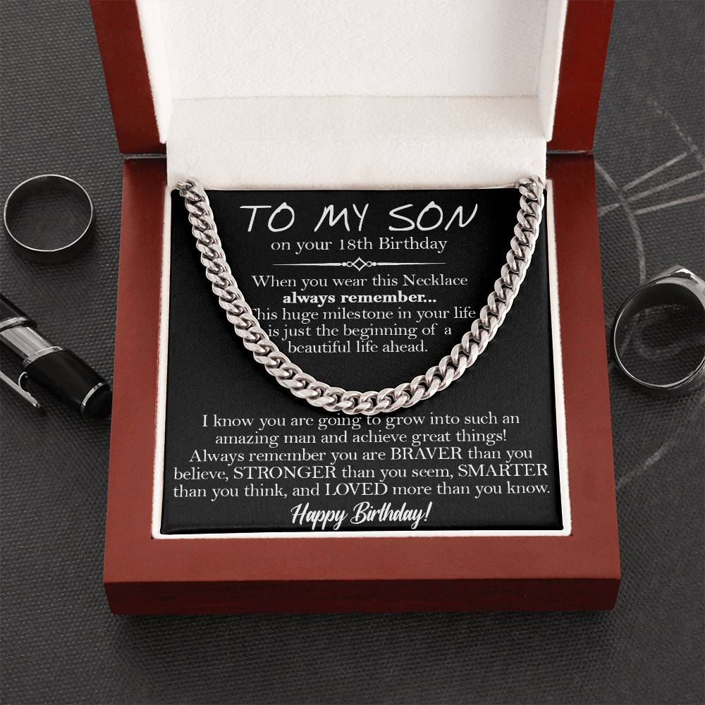 18Th Birthday Gift For Son To My Son 18Th Birthday Cuban Chain Necklace Keepsake 18Th Birthday Gift For Him Cuban Link Chain