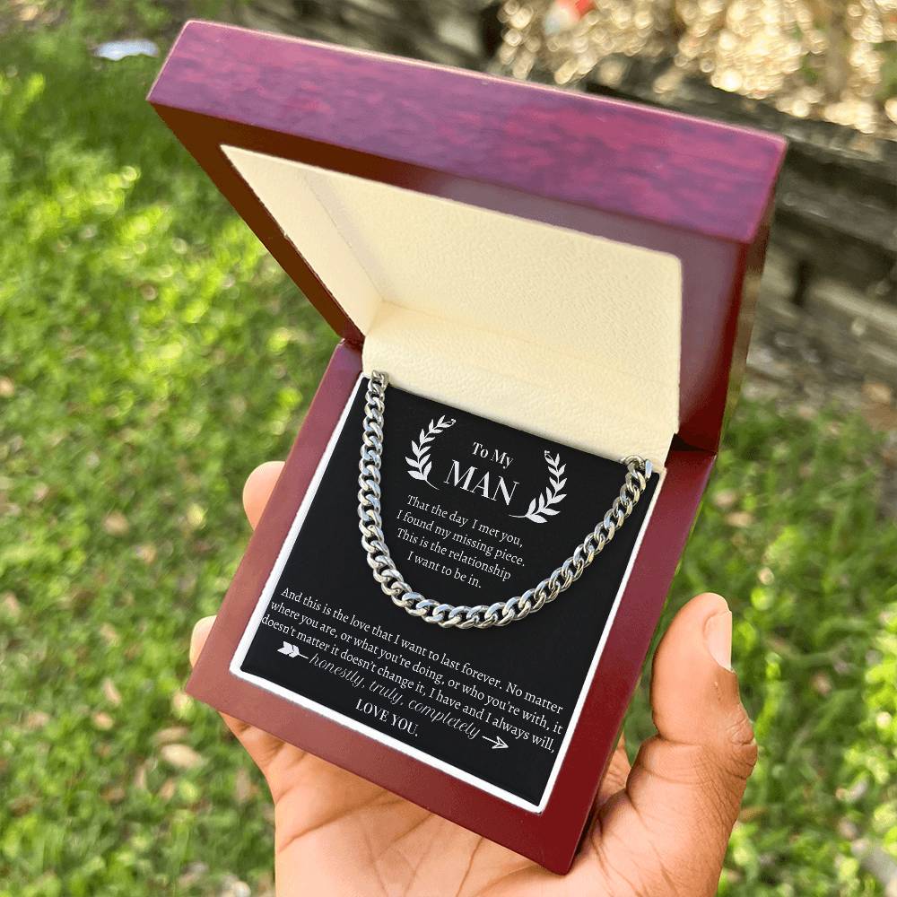 Valentine's Gift For Him- I Always Will  Honestly Truly Completely Love You Cuban Link Chain