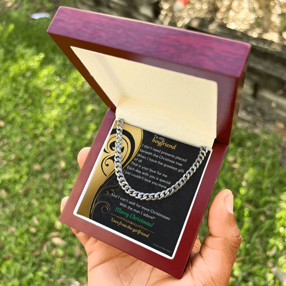 To My Boyfriend Christmas Cuban Link Chain Necklace