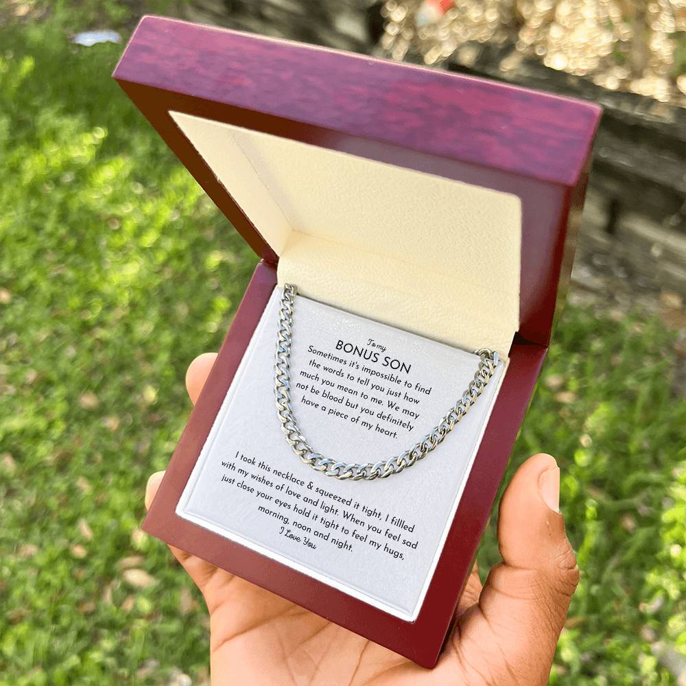 To My Bonus Son Necklace Christmas Gifts For Bonus Son Stocking Stuffers For Teenage Boys Chosen Family Stepson Gift C Cuban Link Chain