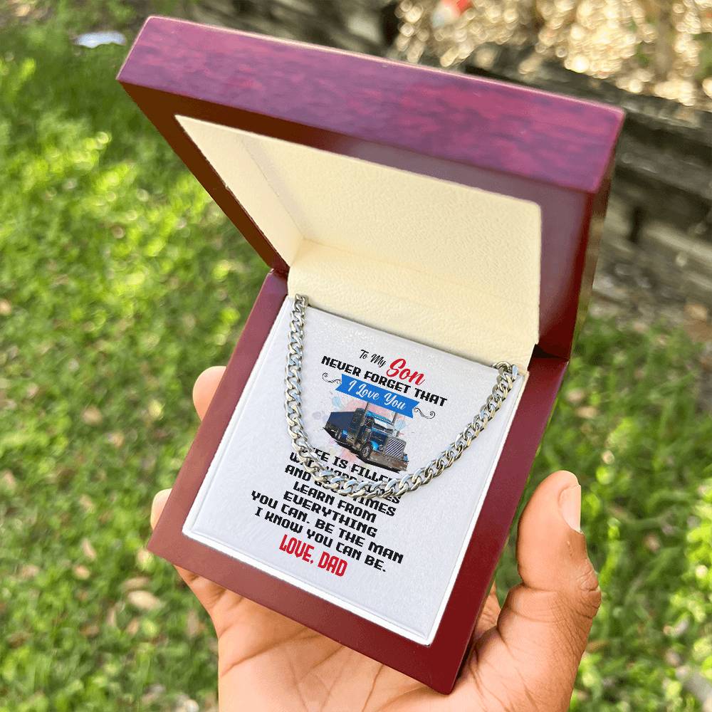 Never Forget I Love You Cuban Link Chain Necklace Gift For Son