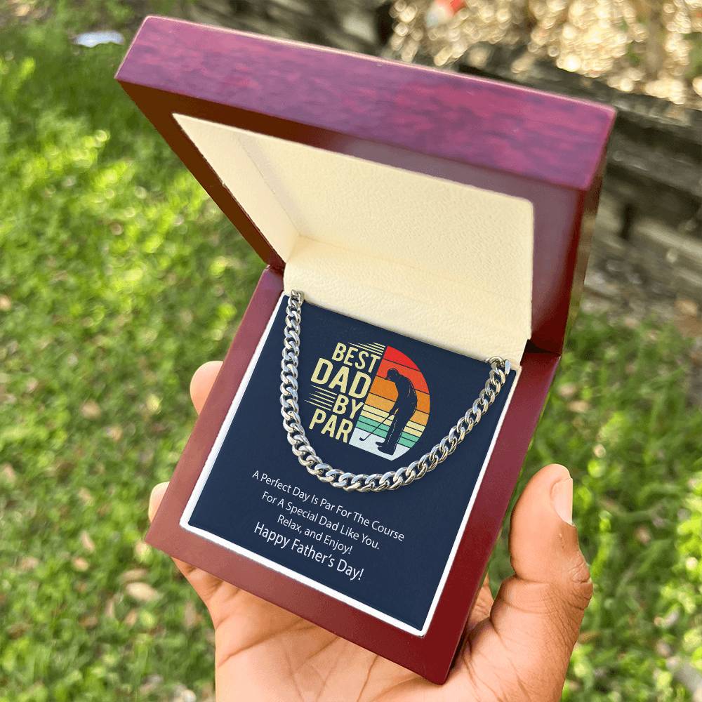 Cuban Link Chain Men Best Dad By Par Gift Necklace For Golf Dad Father's Day Gift Necklace For Dad Bonus Dad Gift