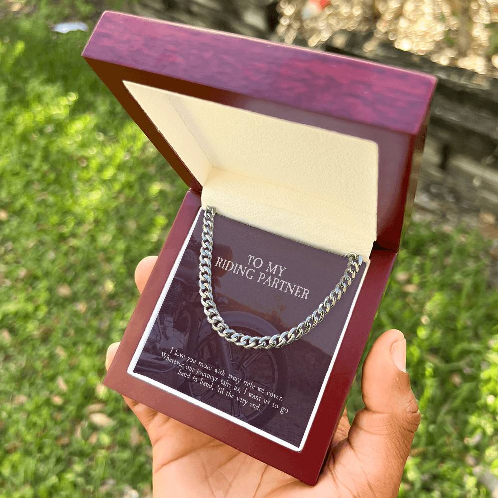 To My Riding Partner - Cuban Link Chain Necklace For Biker Husbandboyfriend From Wifegirlfriend Sterling Silver Neckla