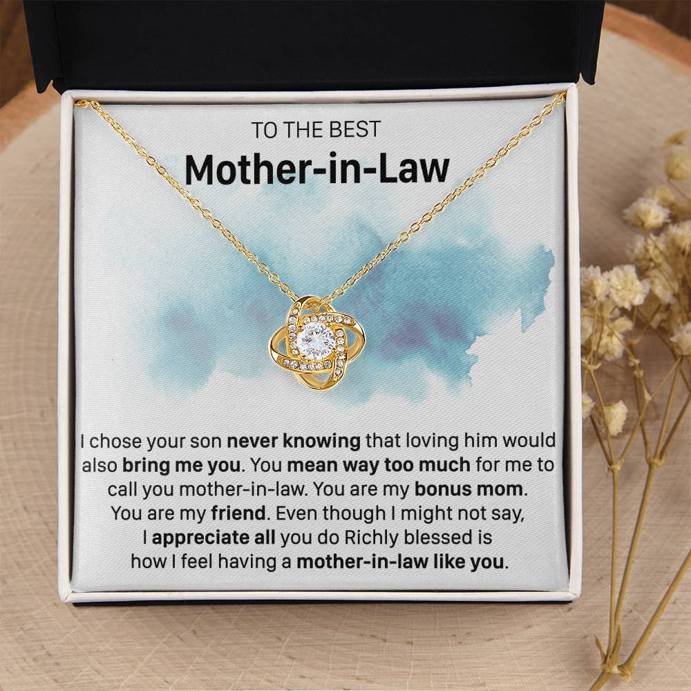 Gift For Mother-In-Law Never Knowing Bonus Mom Love Knot Necklace Love Knot Necklace