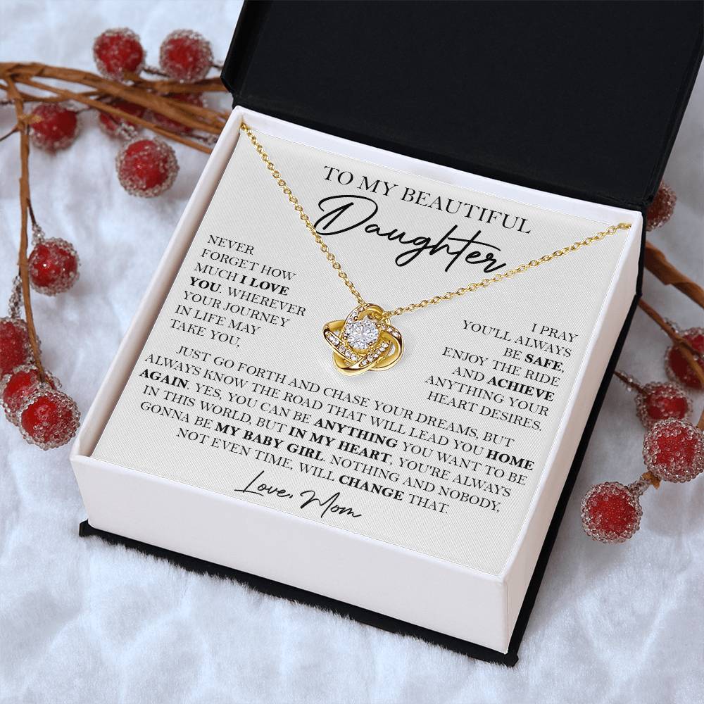 To My Beautiful Daughter Necklace Daughter Gift From Mom Birthday Graduation Christma Love Knot Necklace