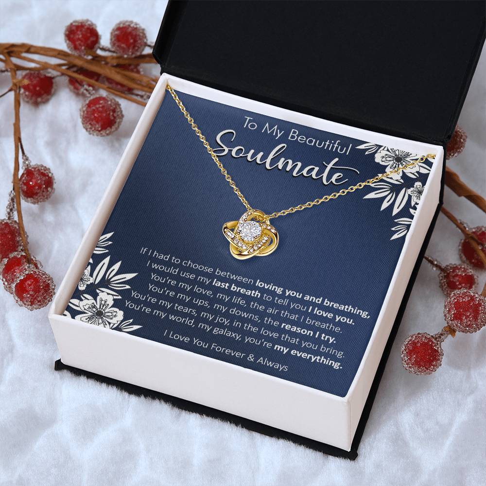 Gift For Your Soulmate - Last Breath I Breath Navy Flower Love Knot Necklace Love Knot Necklace