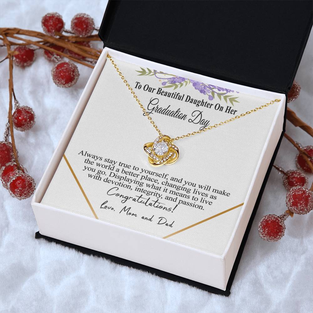 Graduation Gift Necklace For Daughter To Our Beautiful Daughter On Her Graduation Day Message Card Necklace For Daughter Gr Love Knot Necklace