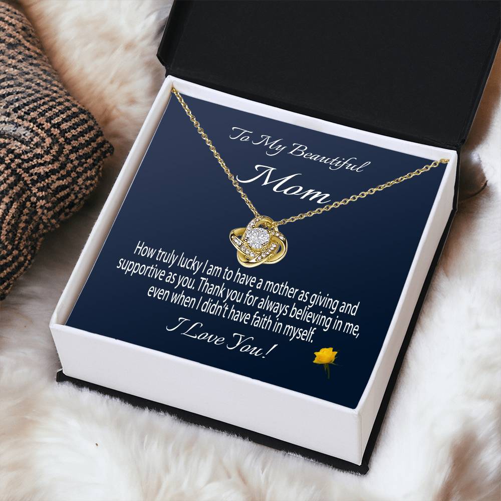 To My Beautiful Mom Gift Necklace Message Card Necklace For Mom Mom Birthday Gift Mother's Day Gift Necklace F Love Knot Necklace