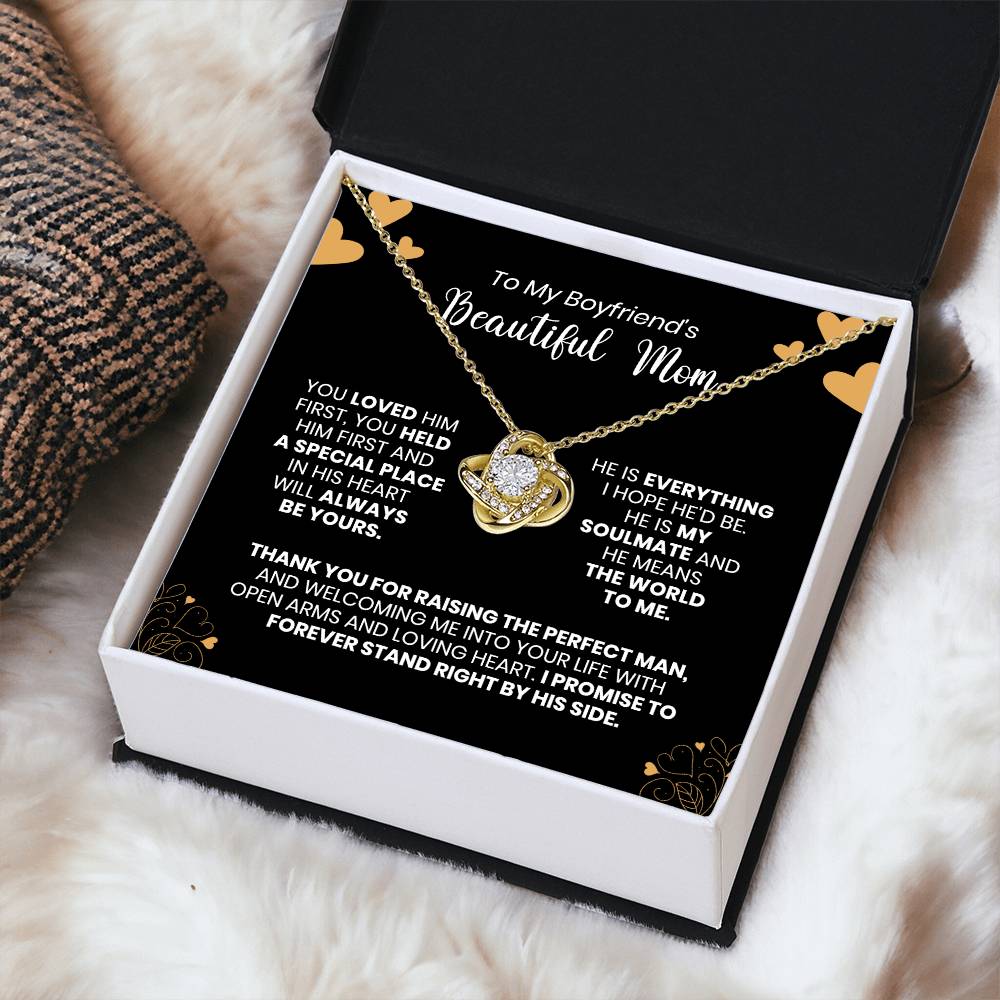 To My Boyfriend's Mom - Thank You For Raising The Perfect Man - Love Knot Necklace Love Knot Necklace