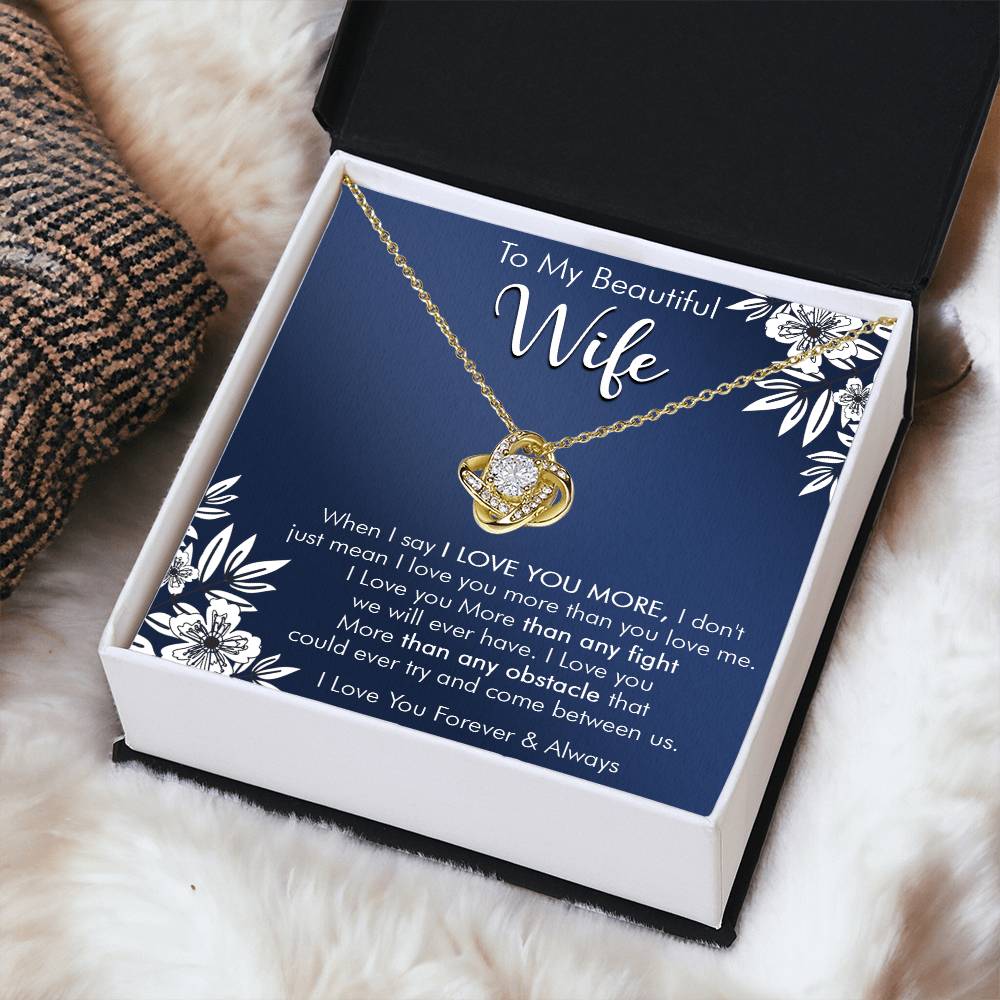 Gift For Wife Love You More Navy Flower Love Knot Necklace Love Knot Necklace