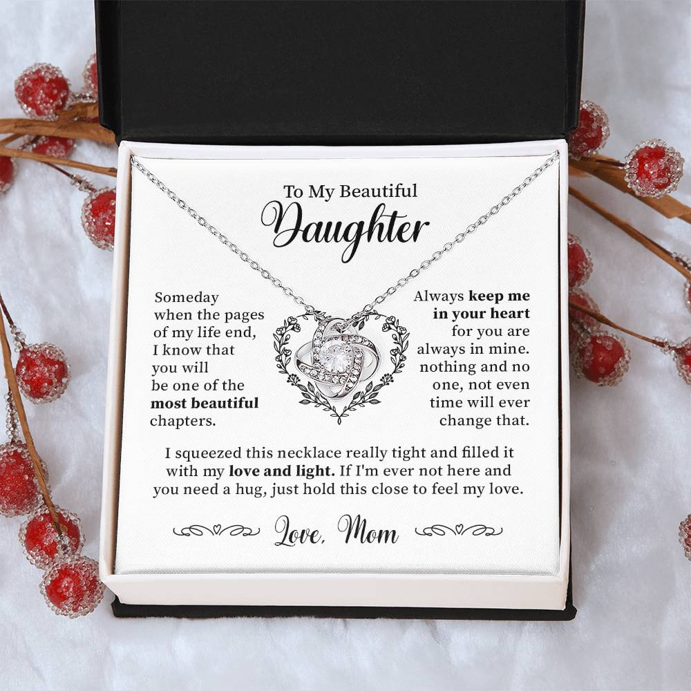 To My Beautiful Daughter - Keep Me In Your Heart - Love Knot Necklace Love Knot Necklace
