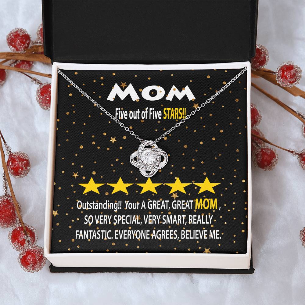 Humorous Gift For Mom Five Star Review For Mom Message Card Gift Necklace For Mom Funny Gift Necklace For Mom Birthday Mother's Day Gift Ne Love Knot Necklace