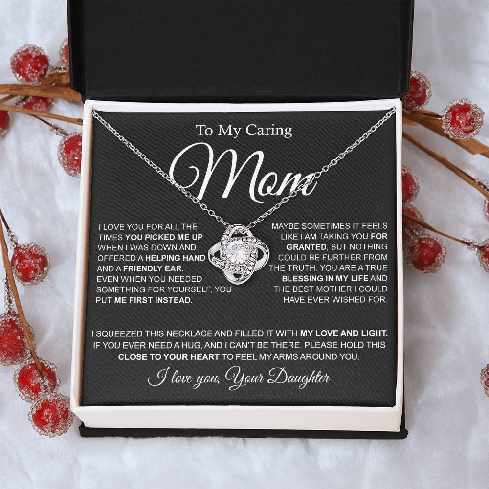 To My Caring Mom Love Knot Necklace