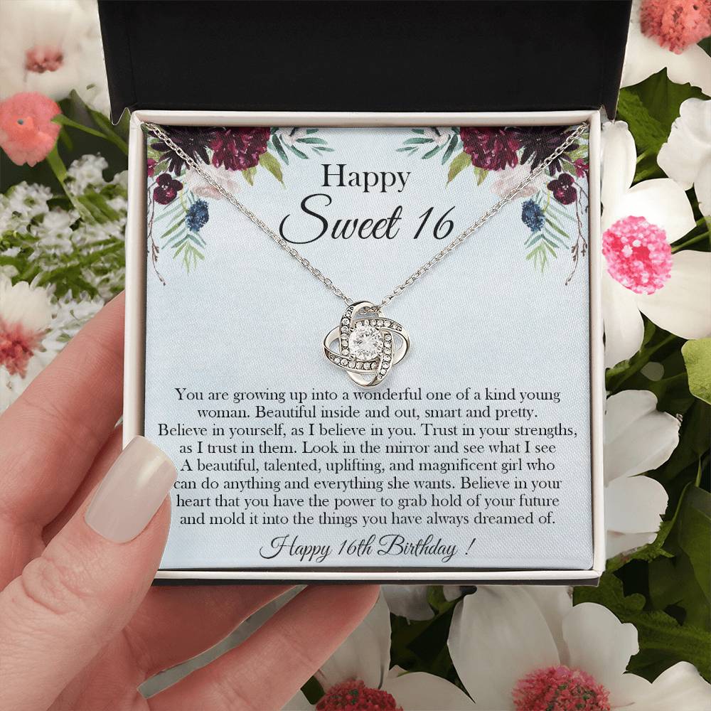 Sweet 16 Gift 16Th Birthday Gift For Her Sweet 16 Necklace Gift For 16 Year Old Girl Love Knot Necklace