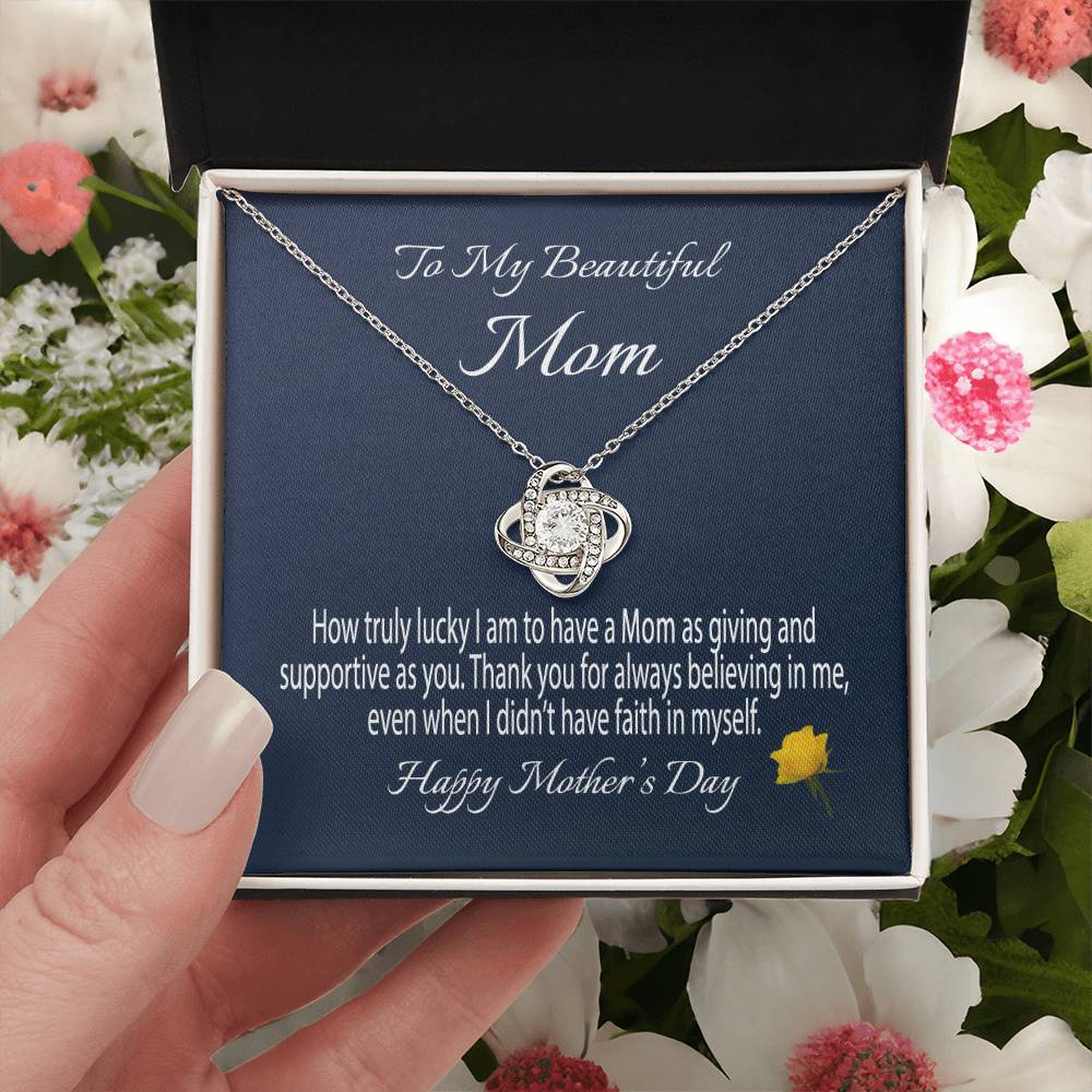 To My Beautiful Mom Gift Necklace Mother's Day Message Card Necklace For Mom To Mom From Daughter Gift To Mom From Son Gift Ne(1) Love Knot Necklace
