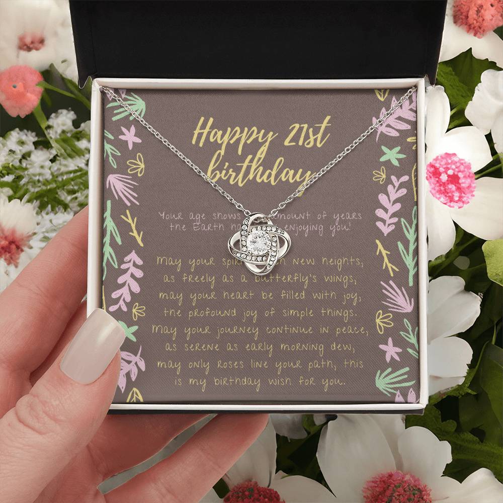 Happy 21St Birthday Necklace 21St Birthday Gift For Her 21St Birthday Gift For Women 21St Birthday Gift Necklace Happy Love Knot Necklace
