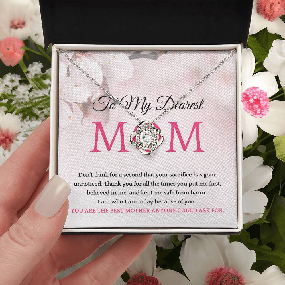 Thank You To My Dearest Mom Elegant Center Cz Love Knot Pendant Necklace Love Knot Necklace
