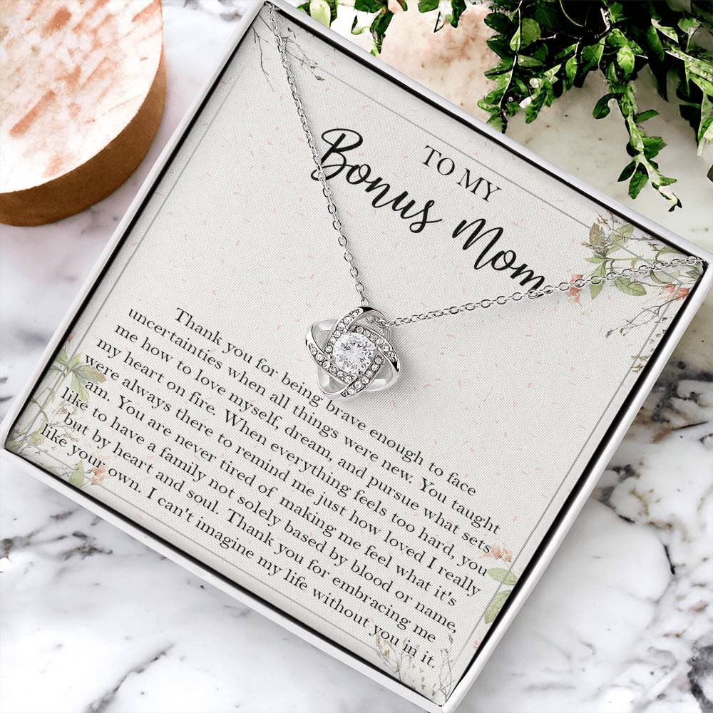To My Bonus Mom Necklace Gift Bonus Mom Necklace Step Mom Gift For Birthday Unique Message Card From Daughter Son To S Love Knot Necklace
