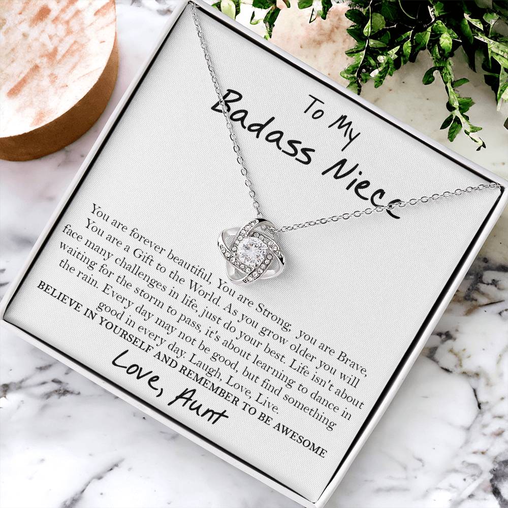 To My Badass Niece Necklace Gift For Niece From Aunt Gift For Birthday Wedding Graduation Auntie To Niec Love Knot Necklace