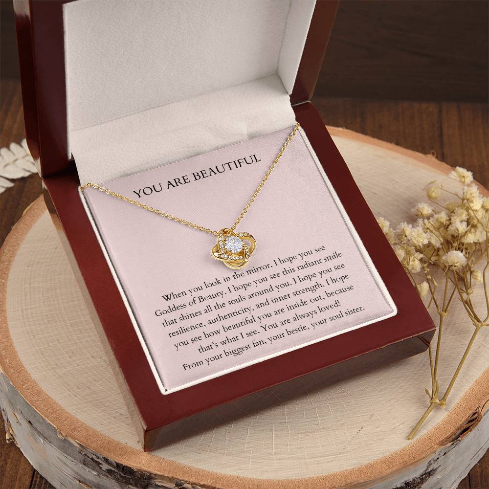 You Are Beautiful Necklace  Daily Affirmation Necklace  Encouragement Gift  Inspirationa Love Knot Necklace